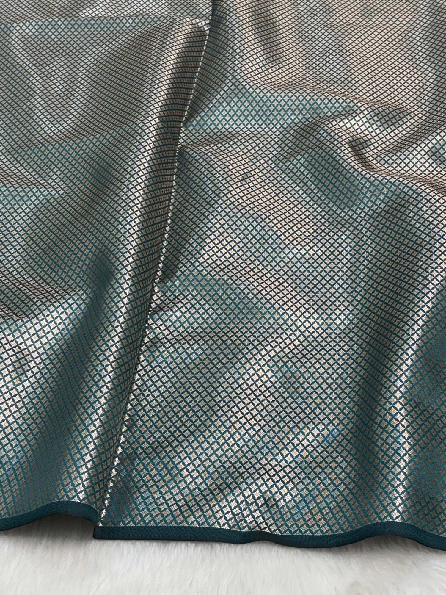Sage Green Scallops Border Banarasi Katan Buti Saree