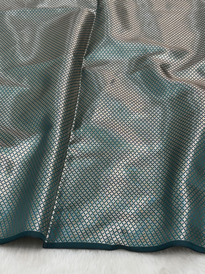 Sage Green Scallops Border Banarasi Katan Buti Saree