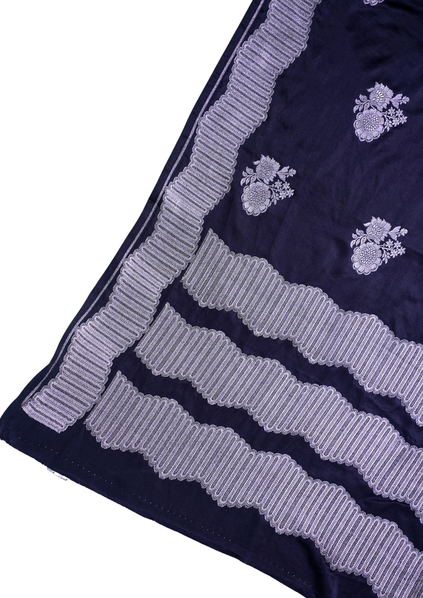 Deep Navy Blue Banarasi Mashru Katan Silk Saree