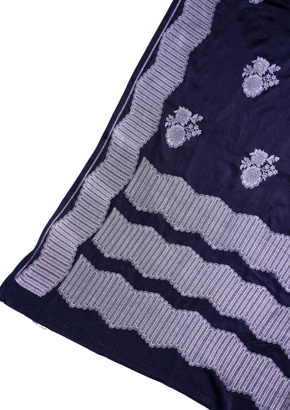 Deep Navy Blue Banarasi Mashru Katan Silk Saree