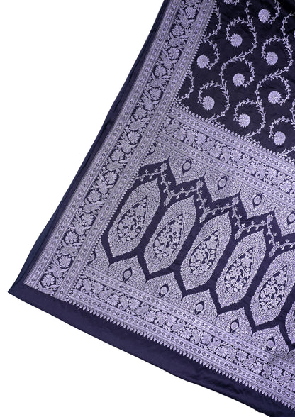 Charcoal Grey Banarasi Mashru Katan Silk Saree