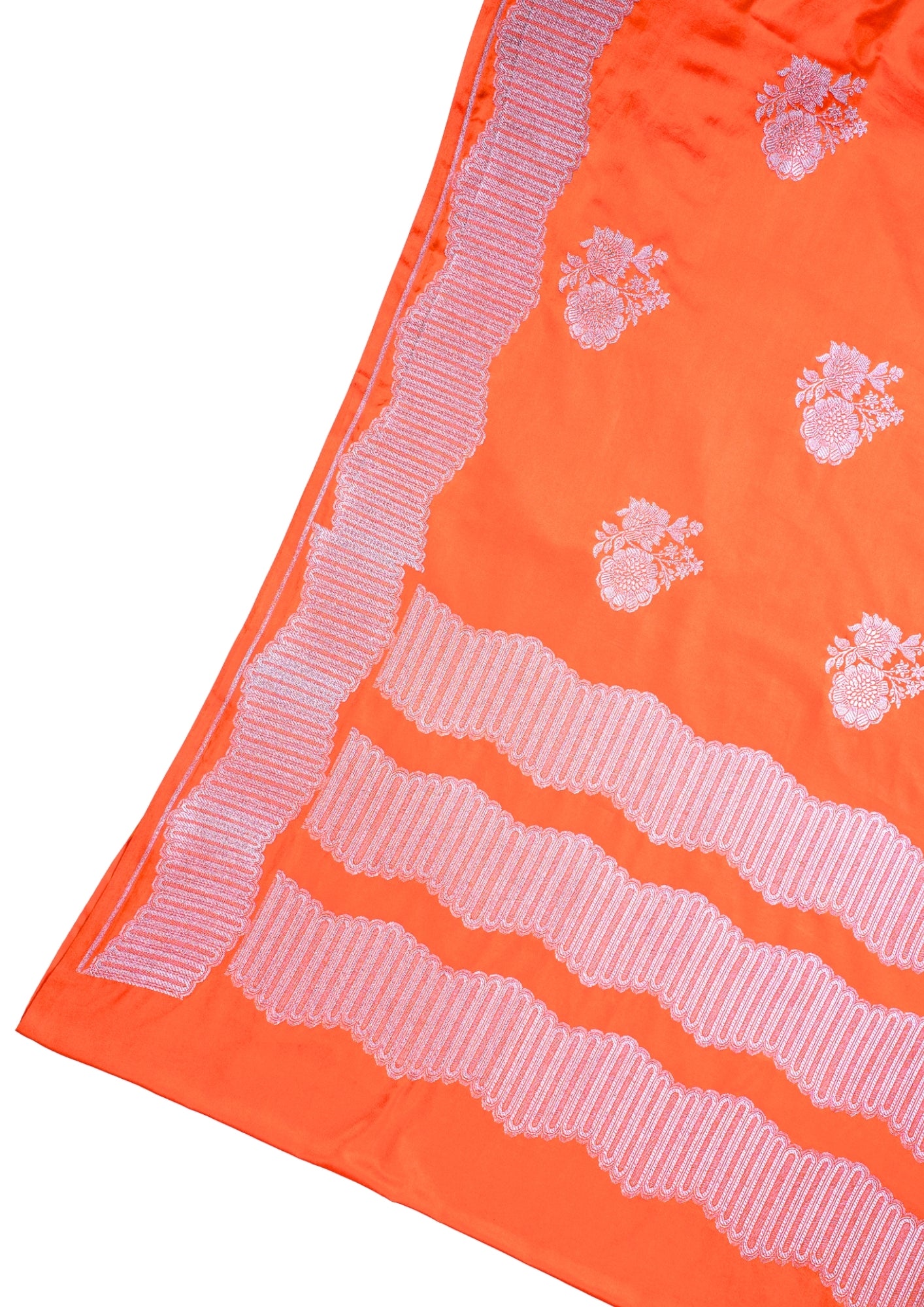 Bright Orange Banarasi Mashru Katan Silk Saree
