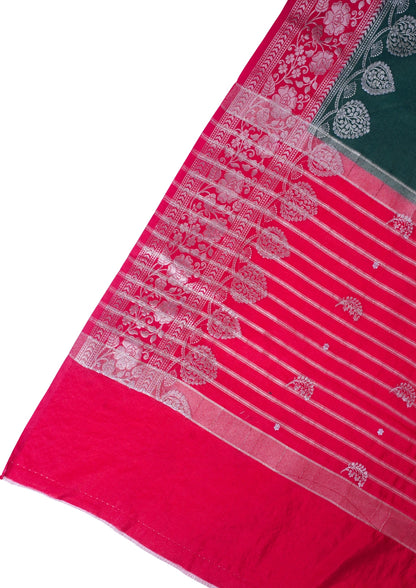 Emerald Green Handloom Banarasi Matka Silk Saree