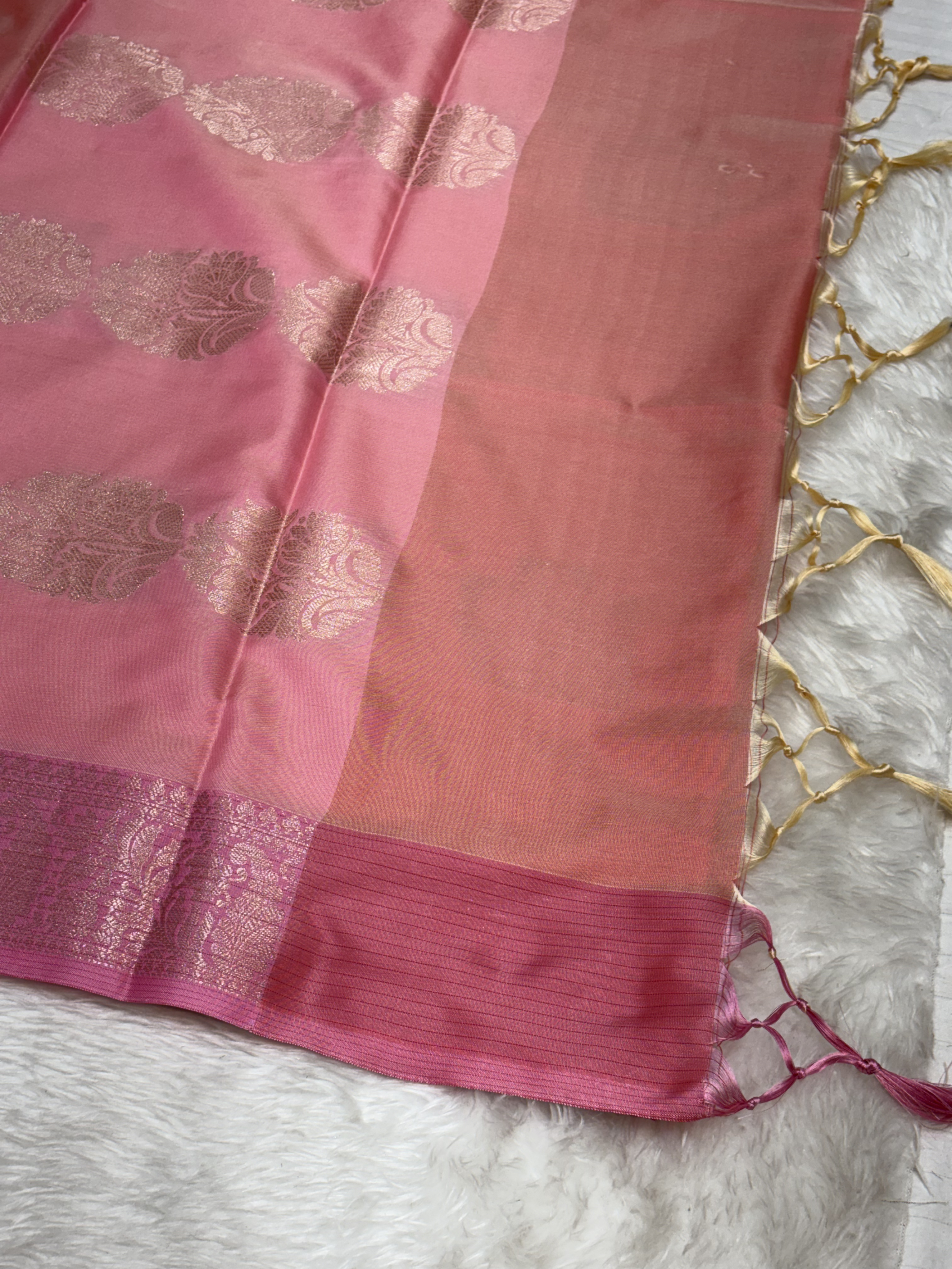 Dusty Rose Pink Soft Banarasi Katan Silk Buta Weaving Saree