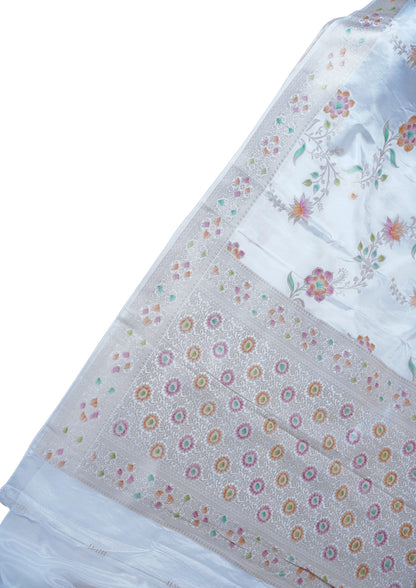 Ivory White Chinya Silk Minakari Jaal Saree