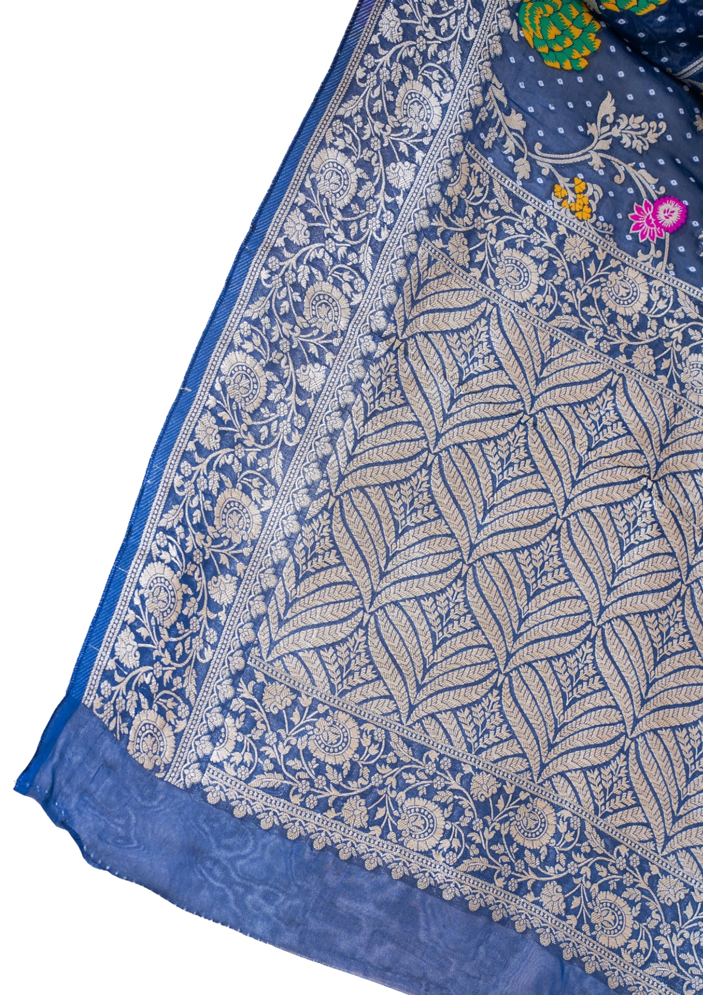 Navy Blue Khaddi Georgette Minakari Jaal Bandhej Saree