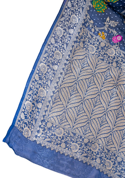 Navy Blue Khaddi Georgette Minakari Jaal Bandhej Saree
