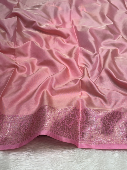 Dusty Rose Pink Soft Banarasi Katan Silk Buta Weaving Saree