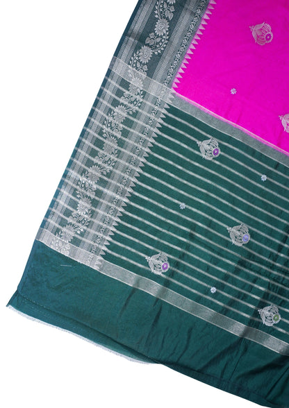 Bright Magenta Pink Handloom Banarasi Matka Silk Saree