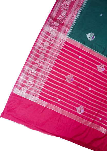 Bottle Green Handloom Banarasi Matka Silk Saree