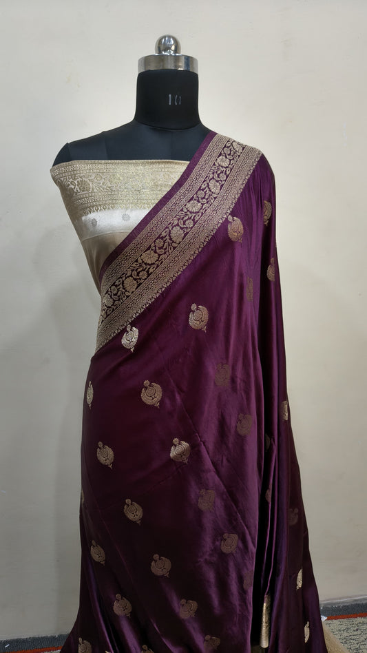 Wine Banarasi Mashru Silk Saree