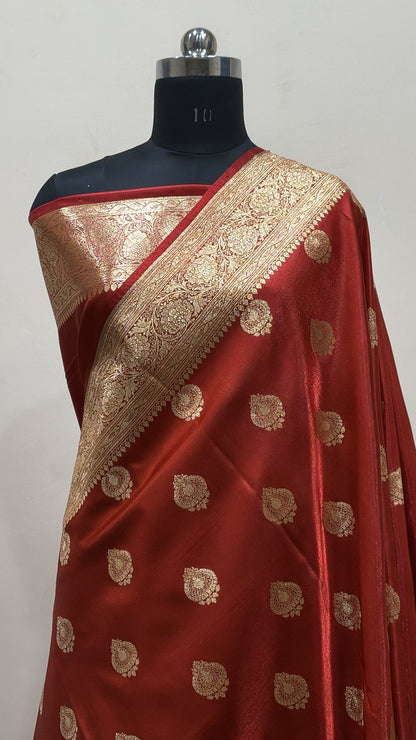 Rust Red Banarasi Satin Silk