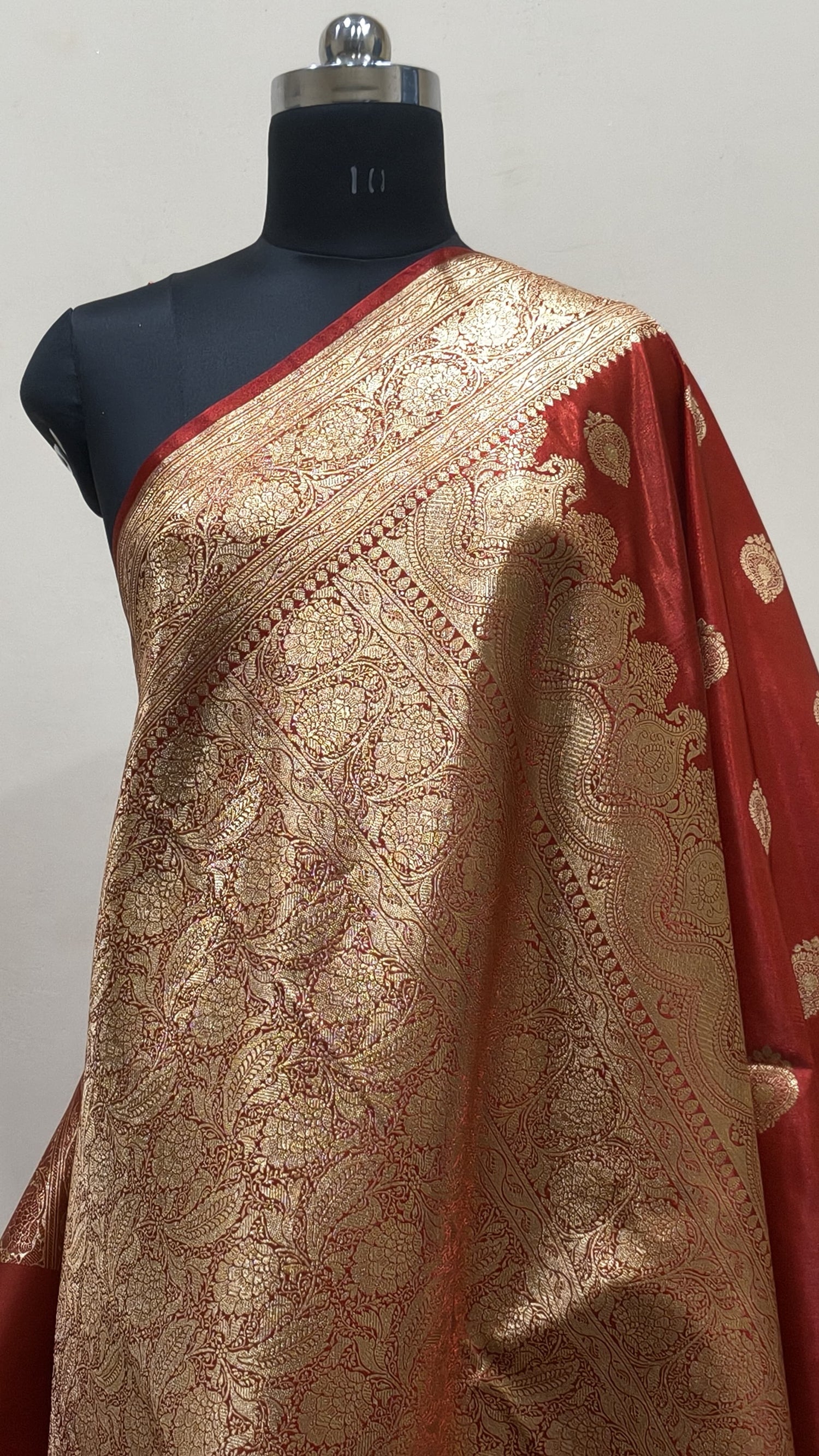 Rust Red Banarasi Satin Silk