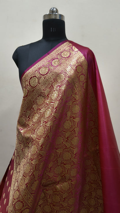 Magenta Pink Banarasi Satin Silk