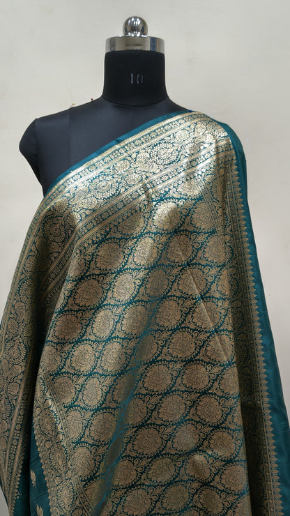 Teal Green Banarasi Satin Silk