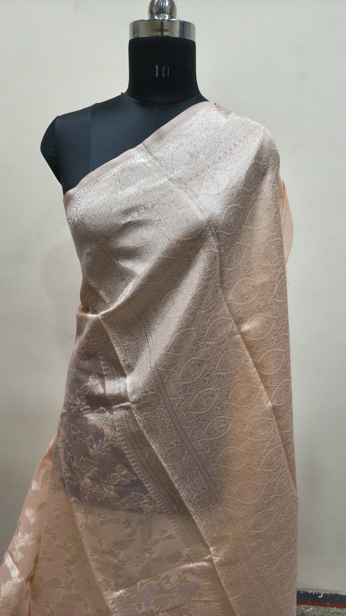 Pastel Peach Banarsi Cotton Silk Saree