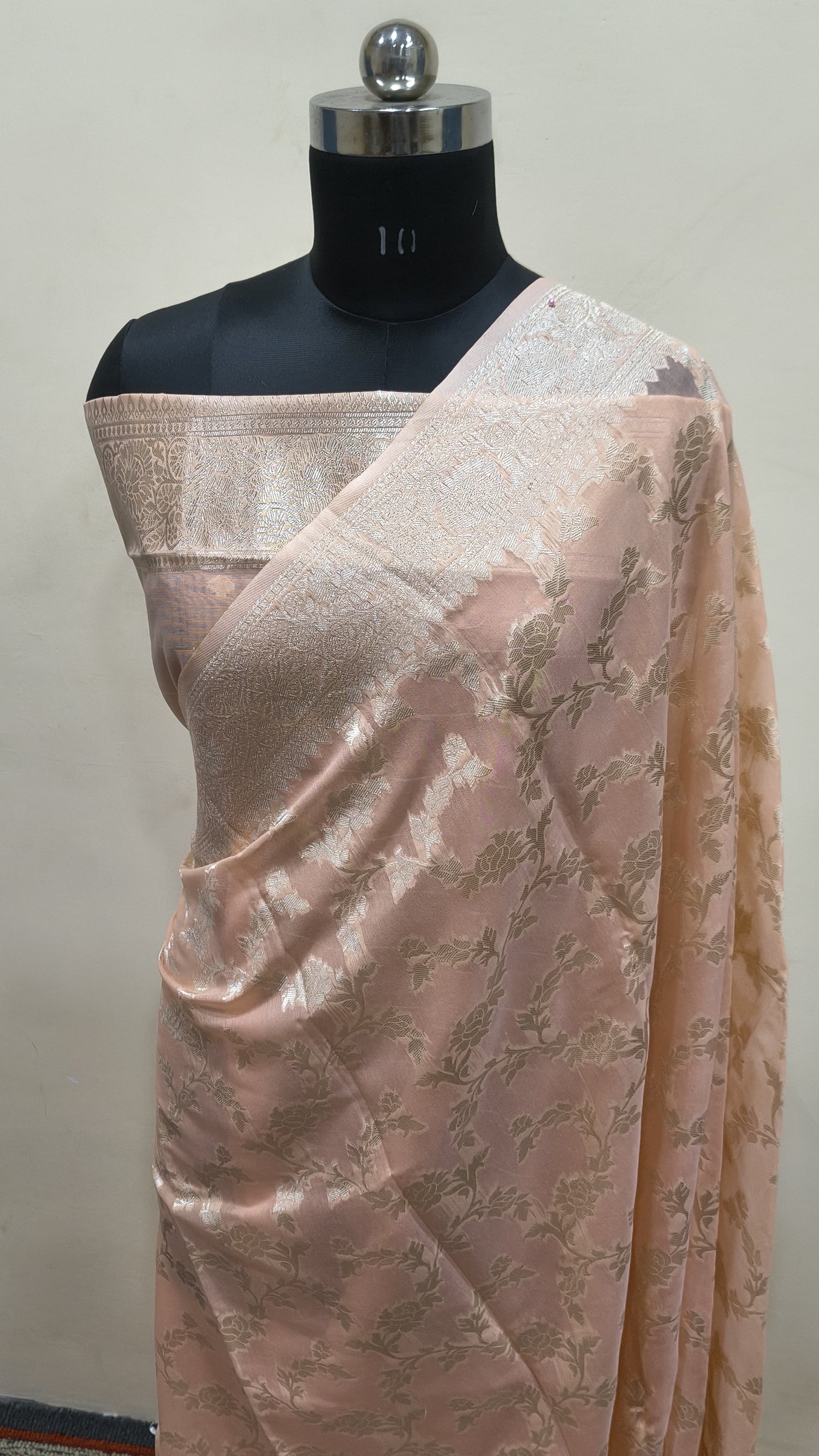 Pastel Peach Banarsi Cotton Silk Saree