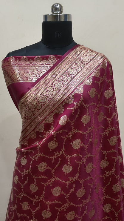 Wine Maroon Banarasi Satin Silk