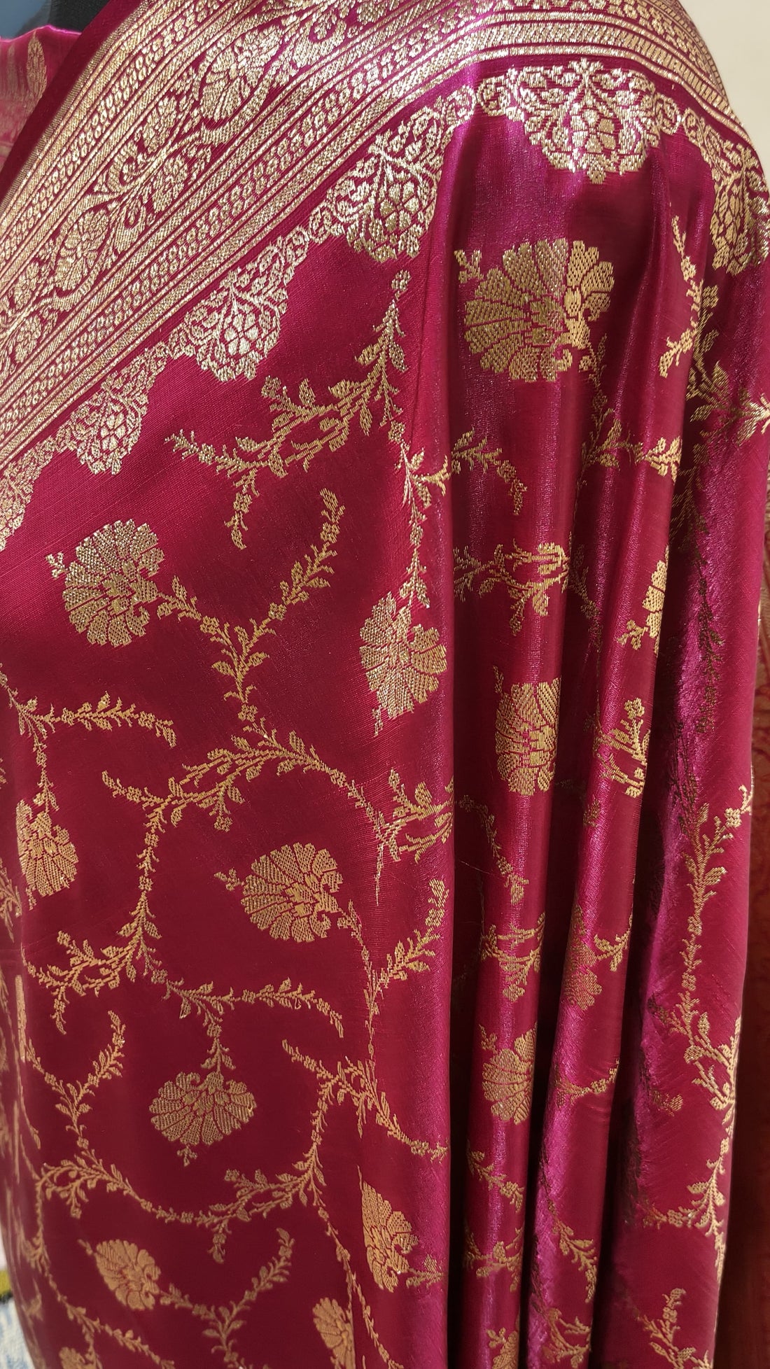 Wine Maroon Banarasi Satin Silk