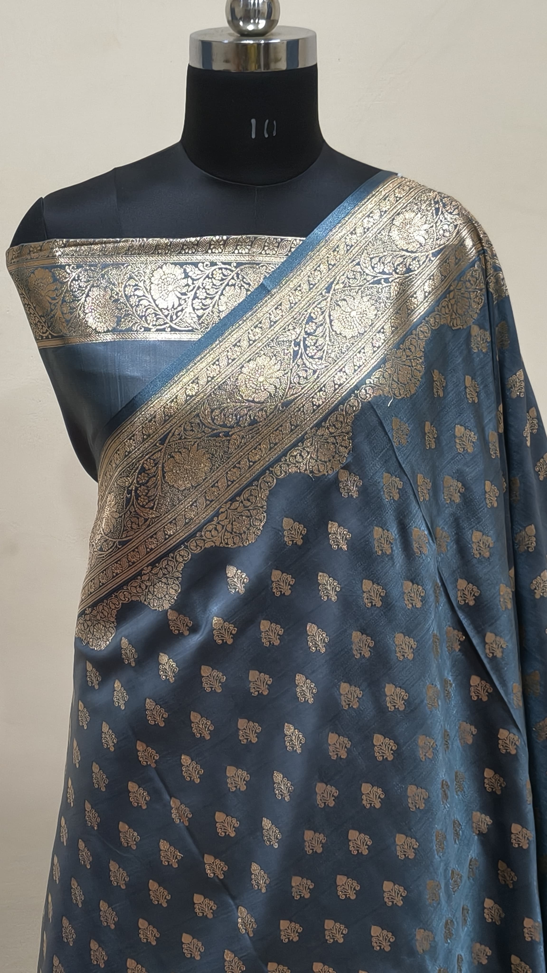 Teal Blue Banarasi Satin Silk