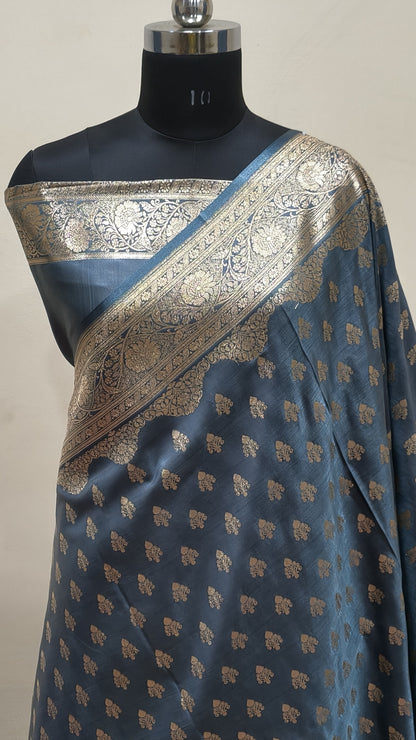 Teal Blue Banarasi Satin Silk