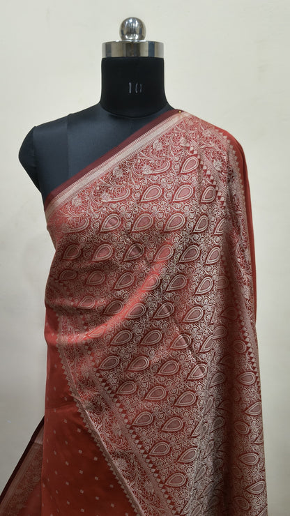 Rust Maroon Banarasi Saree Banarasi Resham Silk