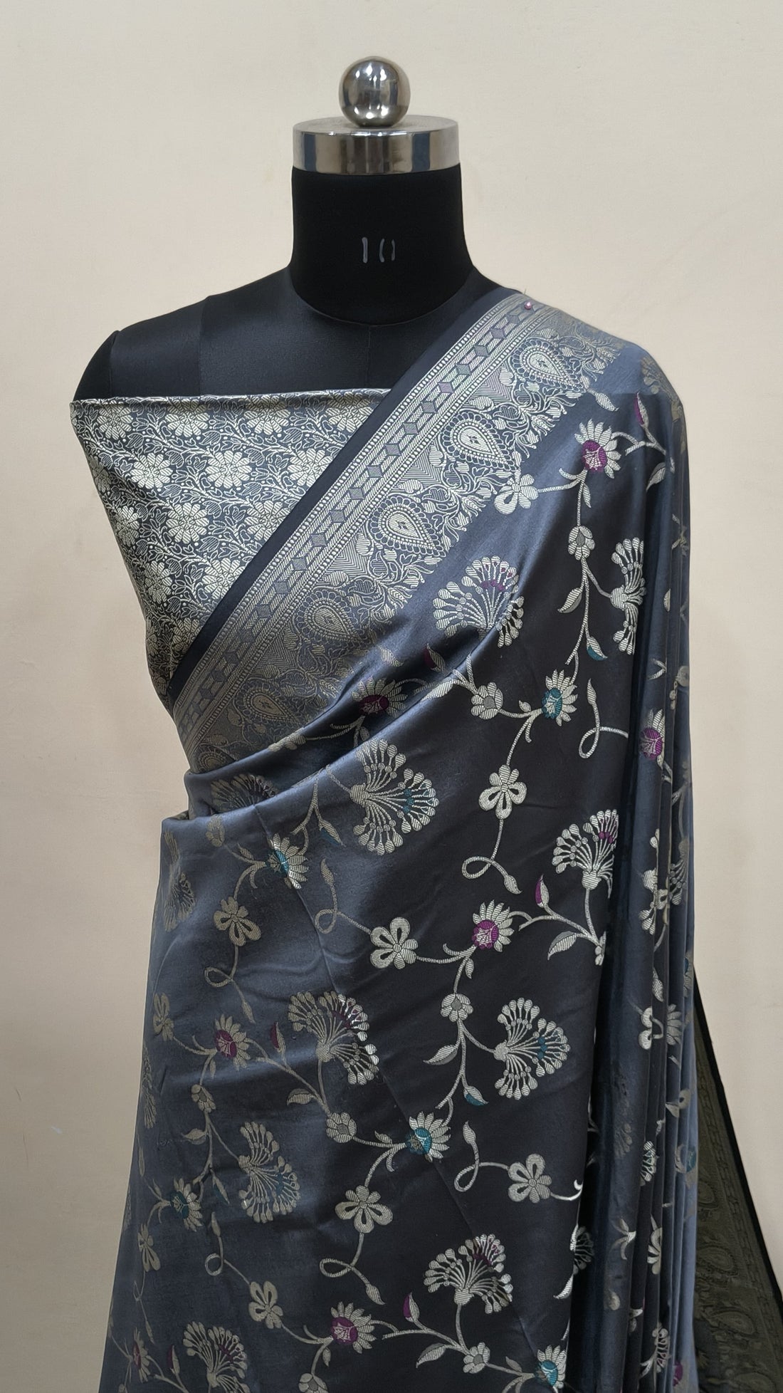Charcoal Grey Banarasi Saree Banarasi Resham Silk