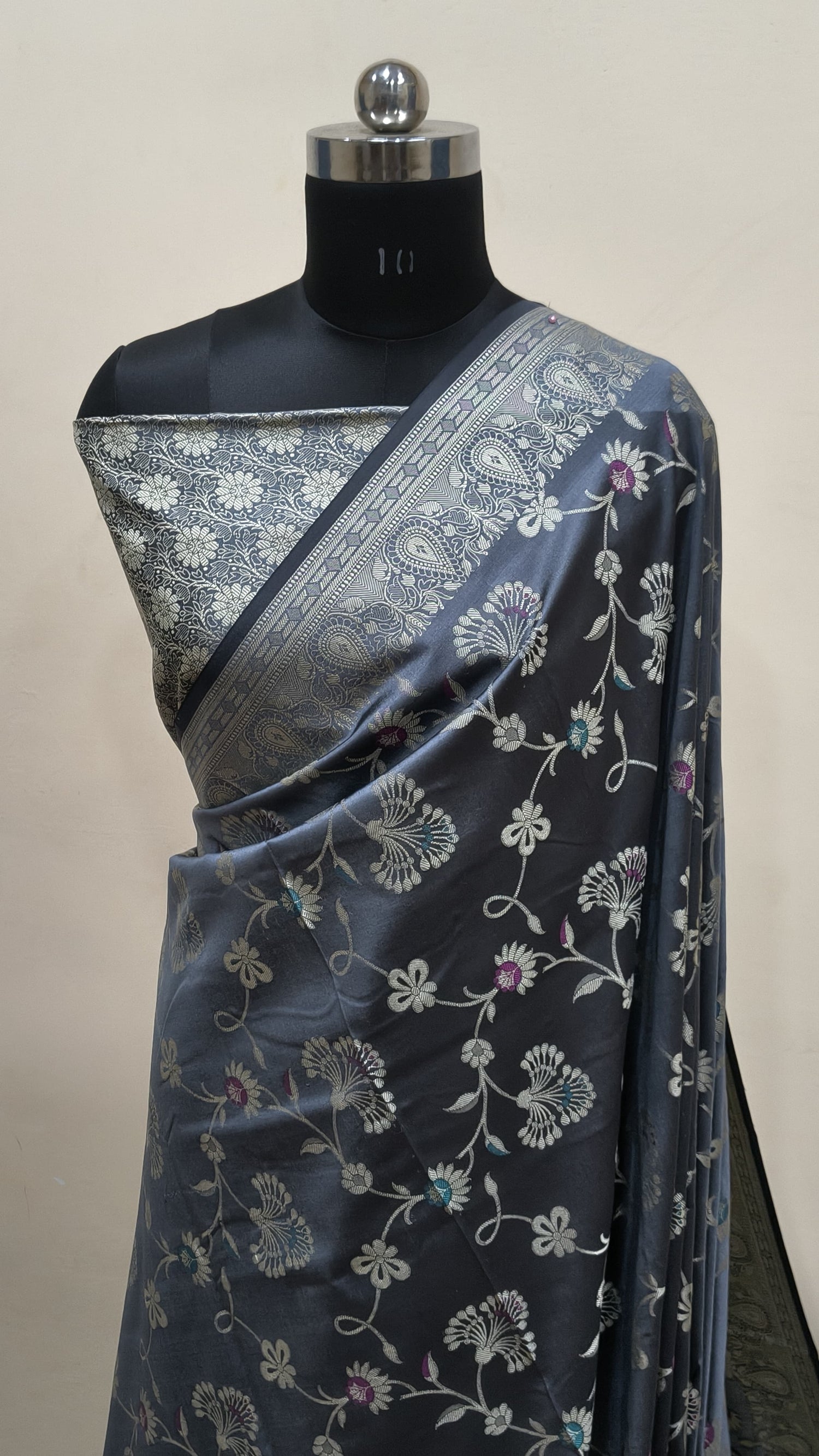 Charcoal Grey Banarasi Saree Banarasi Resham Silk