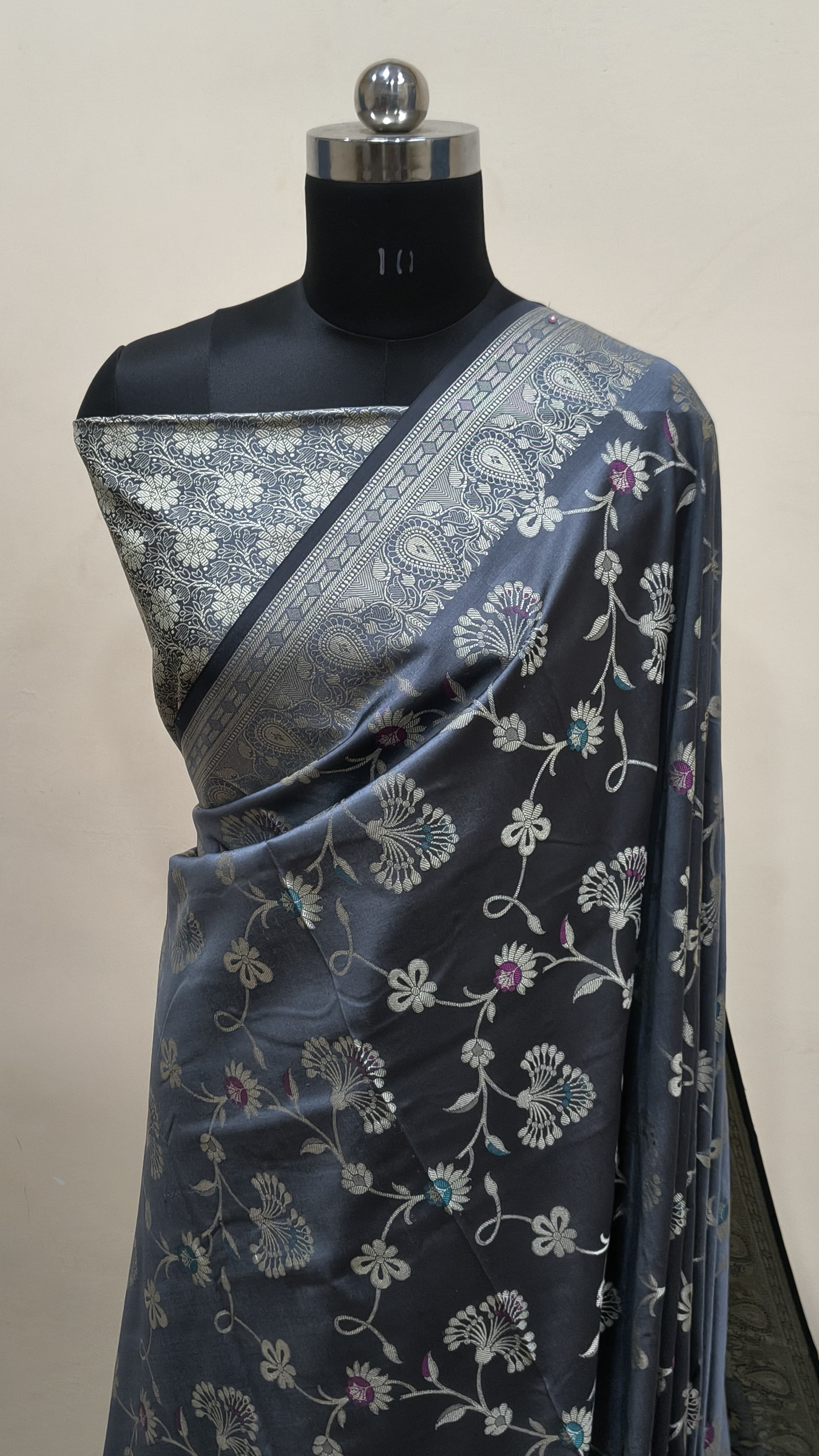 Charcoal Grey Banarasi Saree Banarasi Resham Silk
