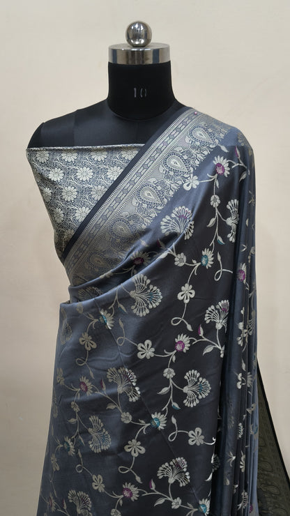 Charcoal Grey Banarasi Saree Banarasi Resham Silk