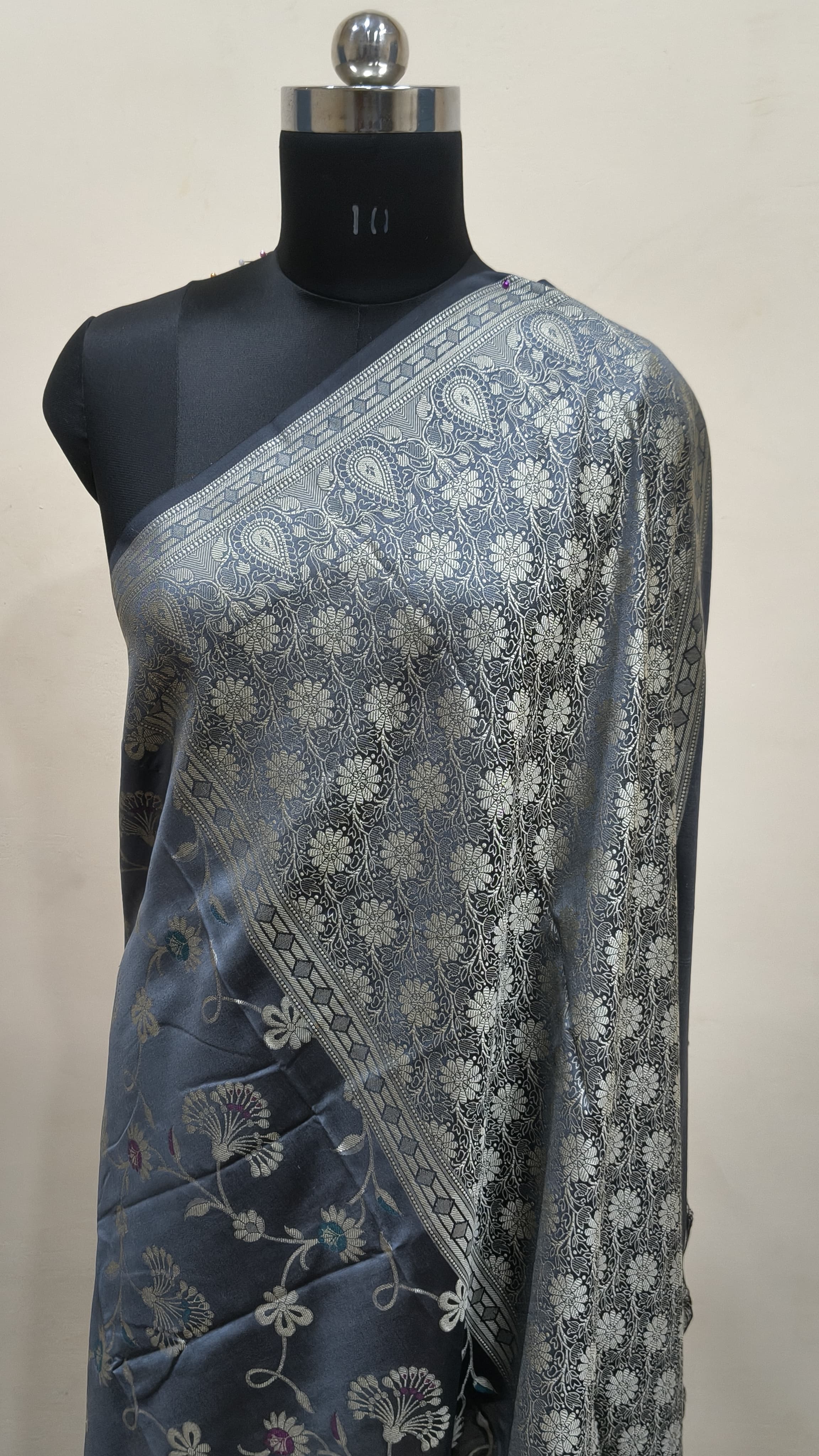 Charcoal Grey Banarasi Saree Banarasi Resham Silk