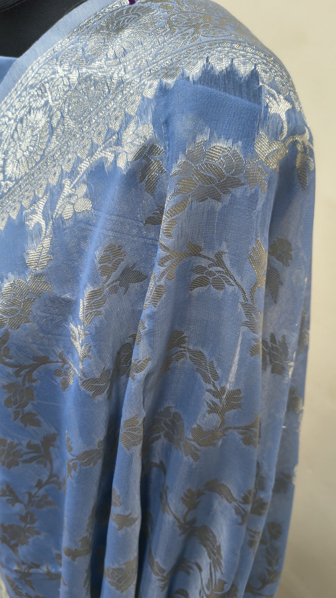 Powder Blue  Banarsi Cotton Silk Saree