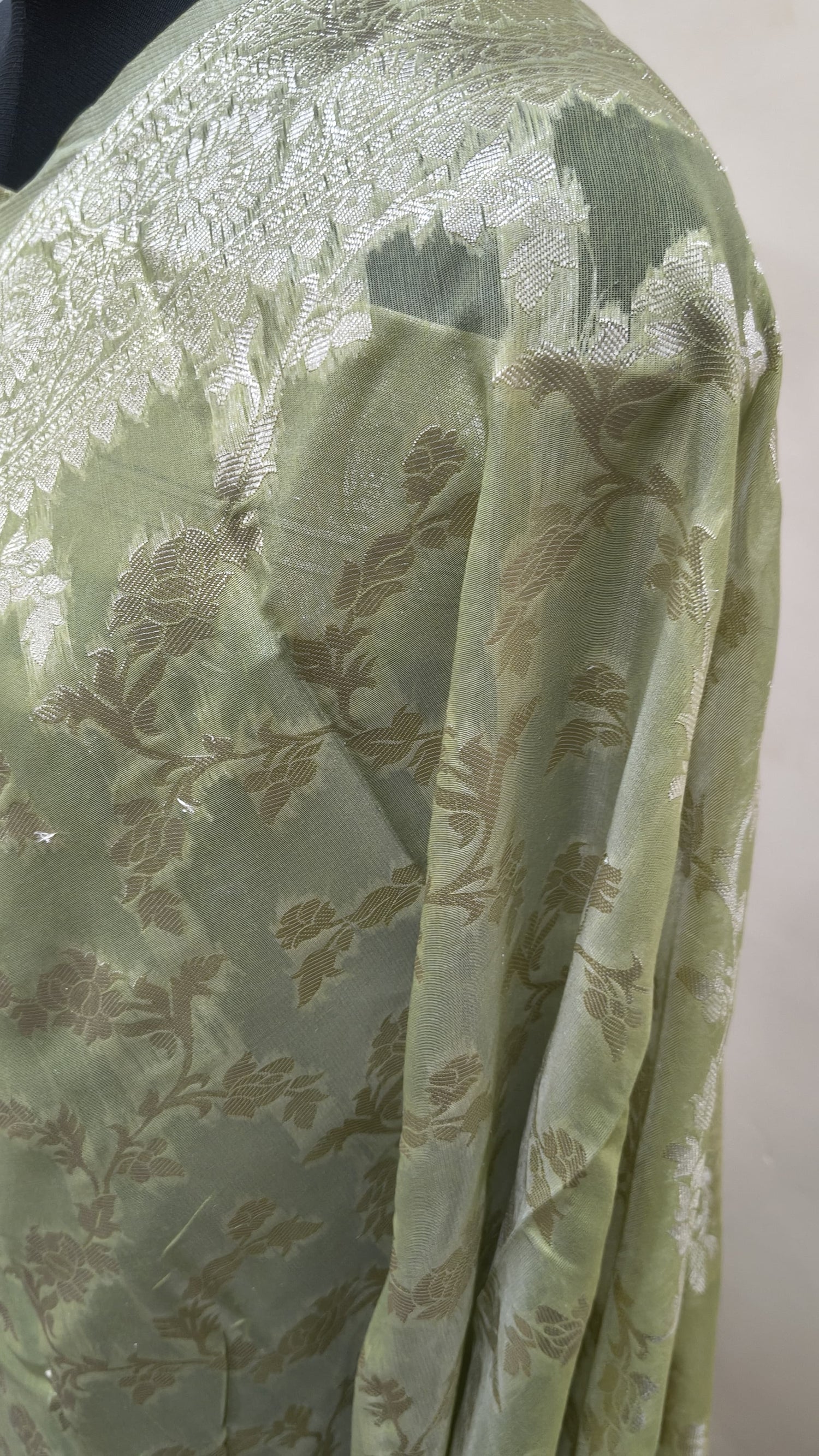 Sage Green Banarasi Cotton Silk Saree