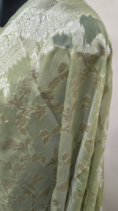 Sage Green Banarasi Cotton Silk Saree