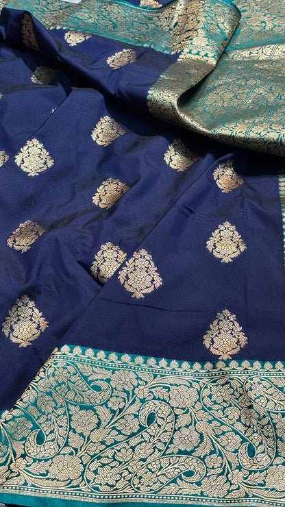 Navy Blue Banarasi premium katan silk saree