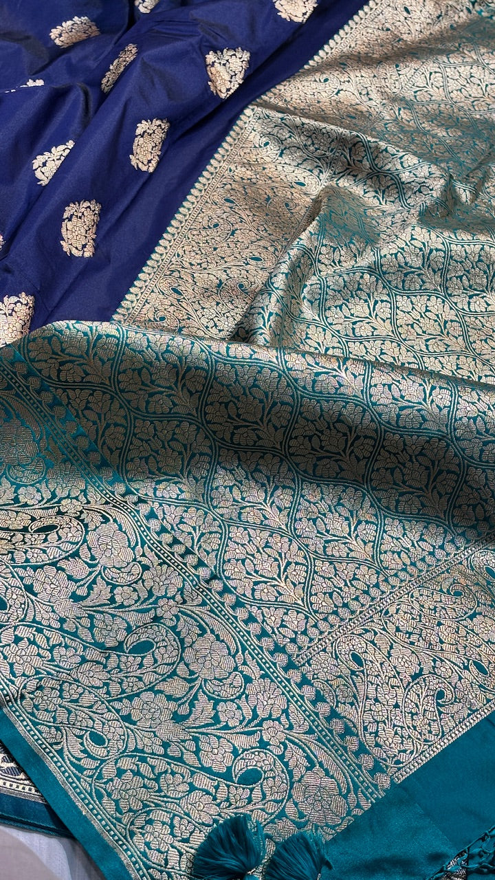 Navy Blue Banarasi premium katan silk saree