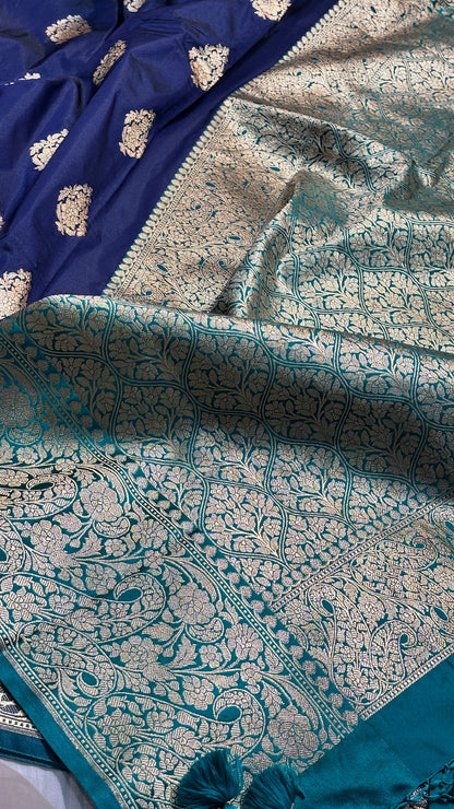 Navy Blue Banarasi premium katan silk saree