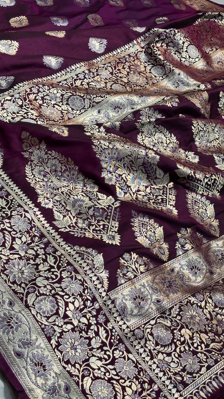 Wine Banarasi premium katan silk saree