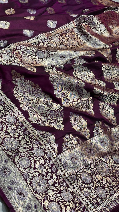 Wine Banarasi premium katan silk saree
