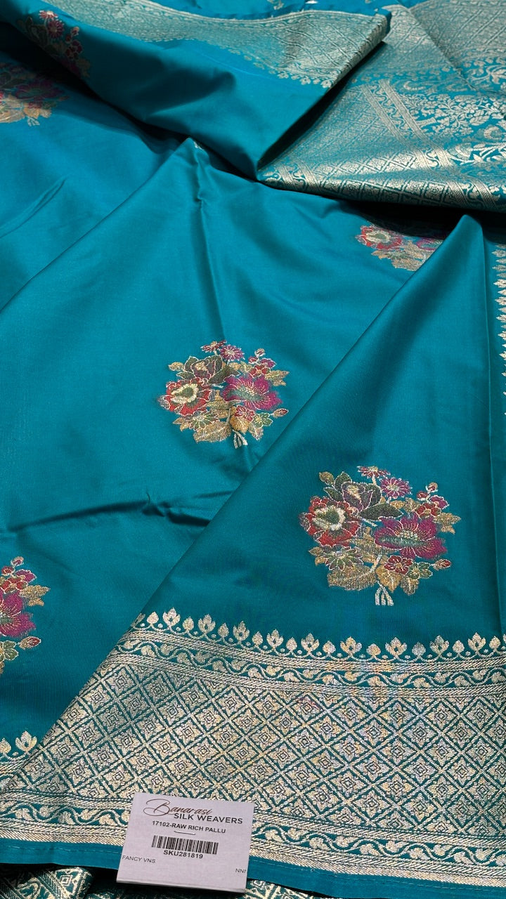 Teal Blue Banarasi premium katan silk saree