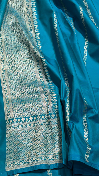 Teal Blue Banarasi premium katan silk saree