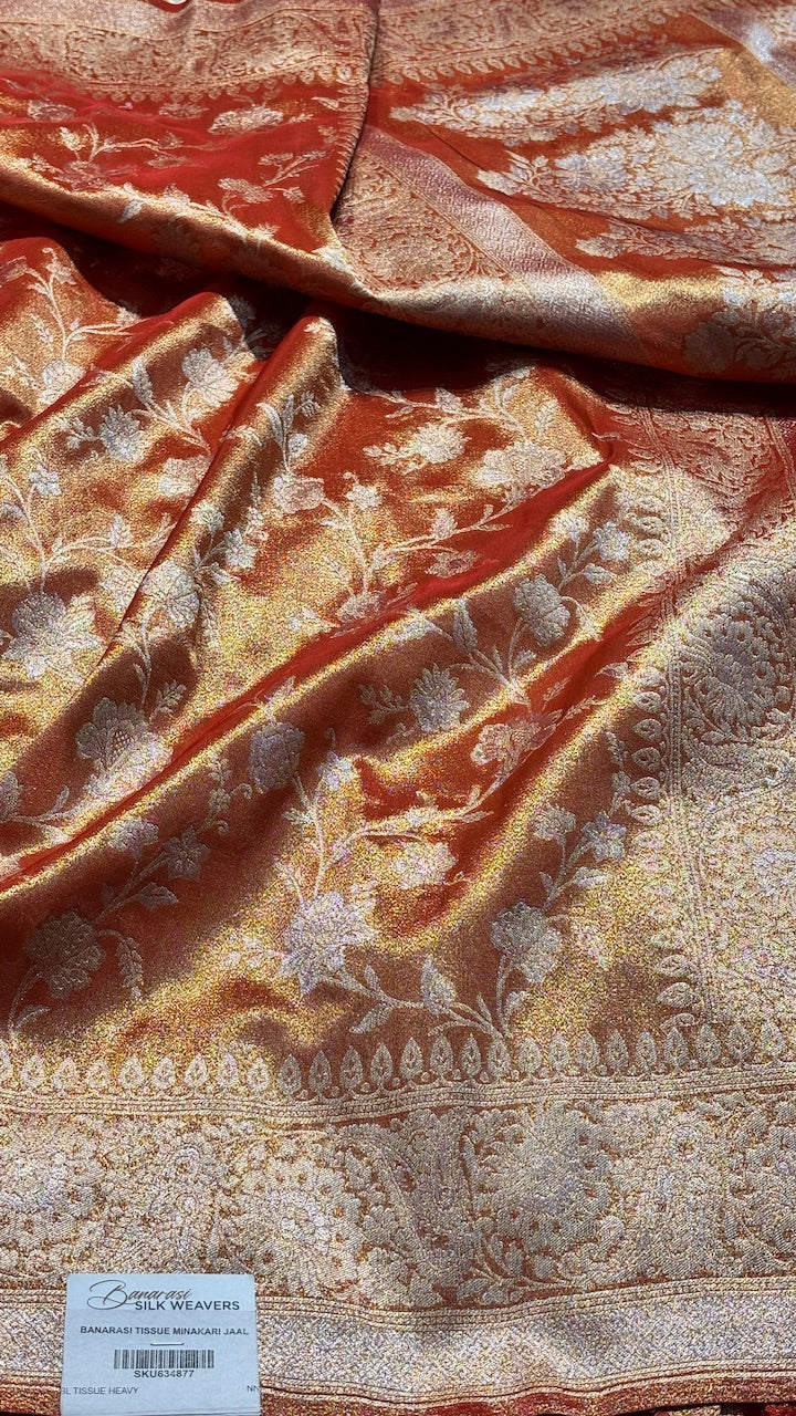 Rust Orange Banarasi premium katan silk saree