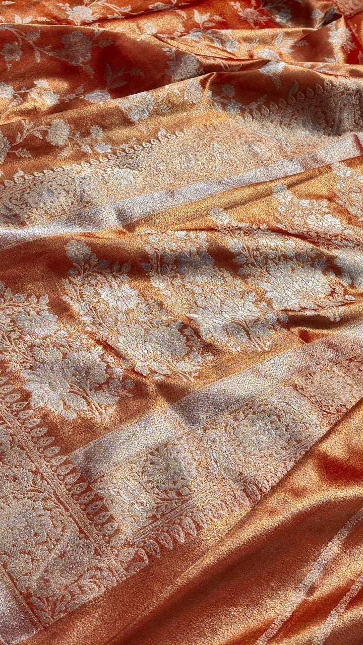 Rust Orange Banarasi premium katan silk saree