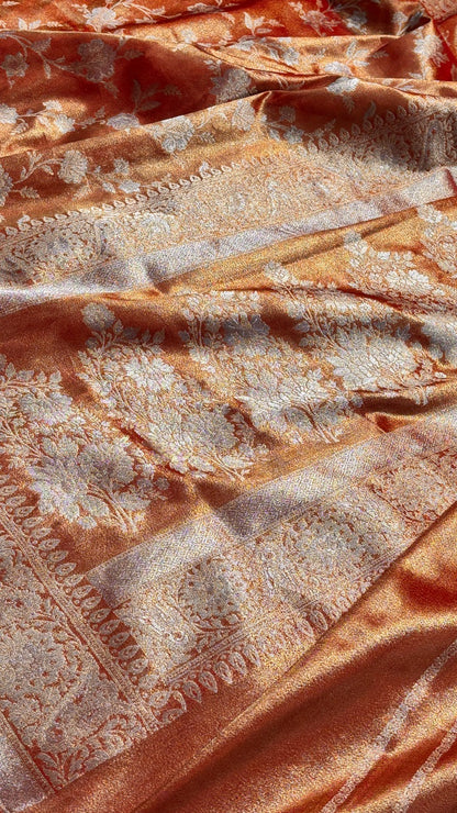 Rust Orange Banarasi premium katan silk saree