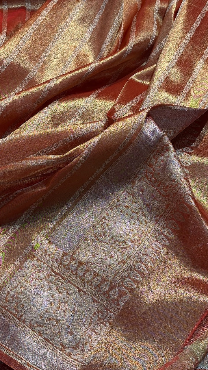 Rust Orange Banarasi premium katan silk saree