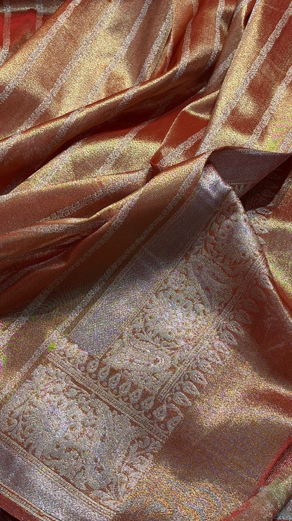 Rust Orange Banarasi premium katan silk saree