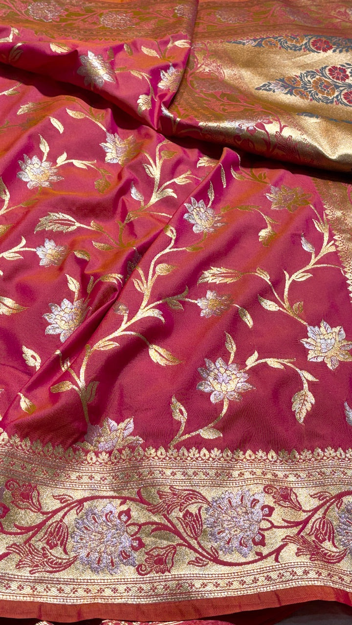 Apple Red Banarasi premium katan silk saree