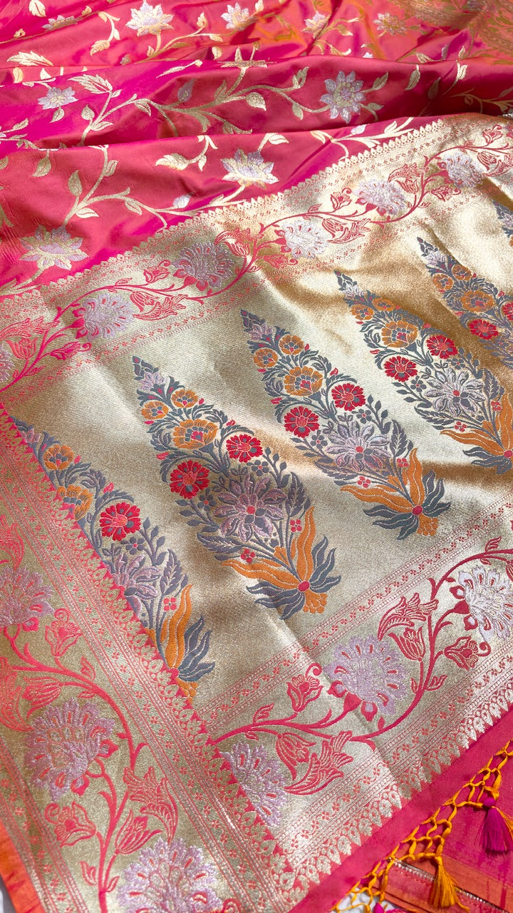 Apple Red Banarasi premium katan silk saree