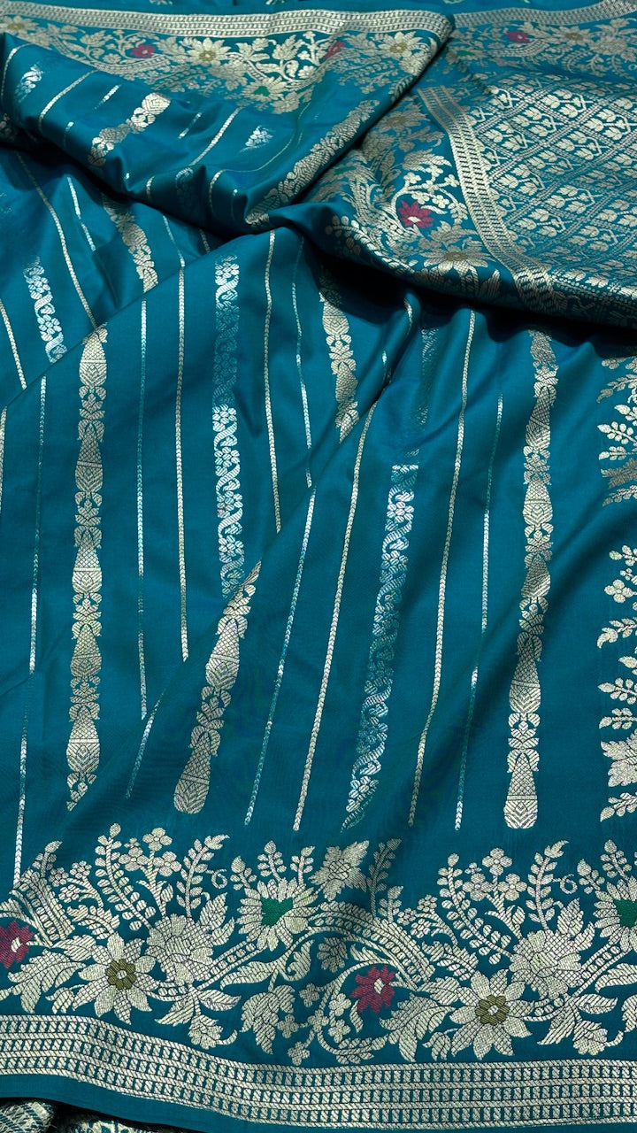 Teal Blue Banarasi premium katan silk saree