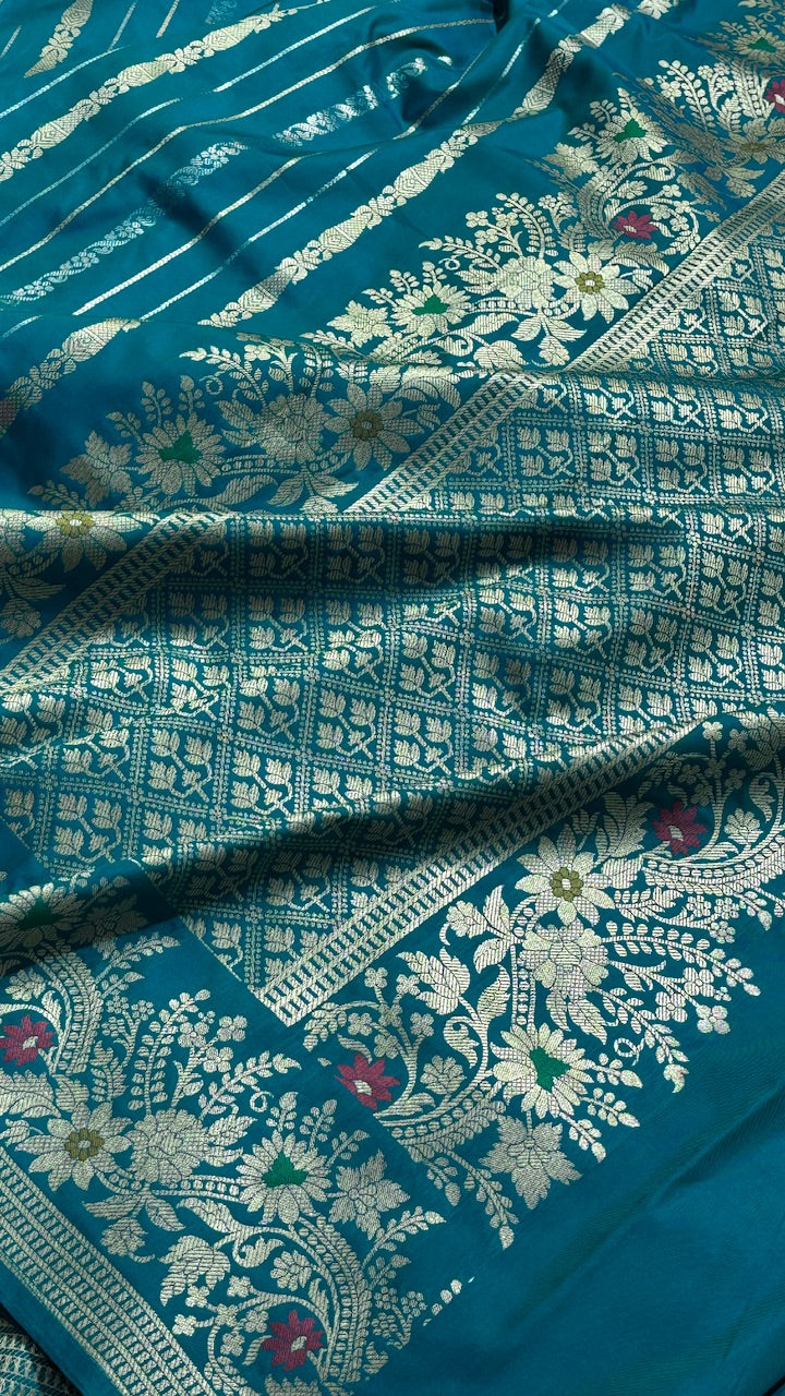 Teal Blue Banarasi premium katan silk saree